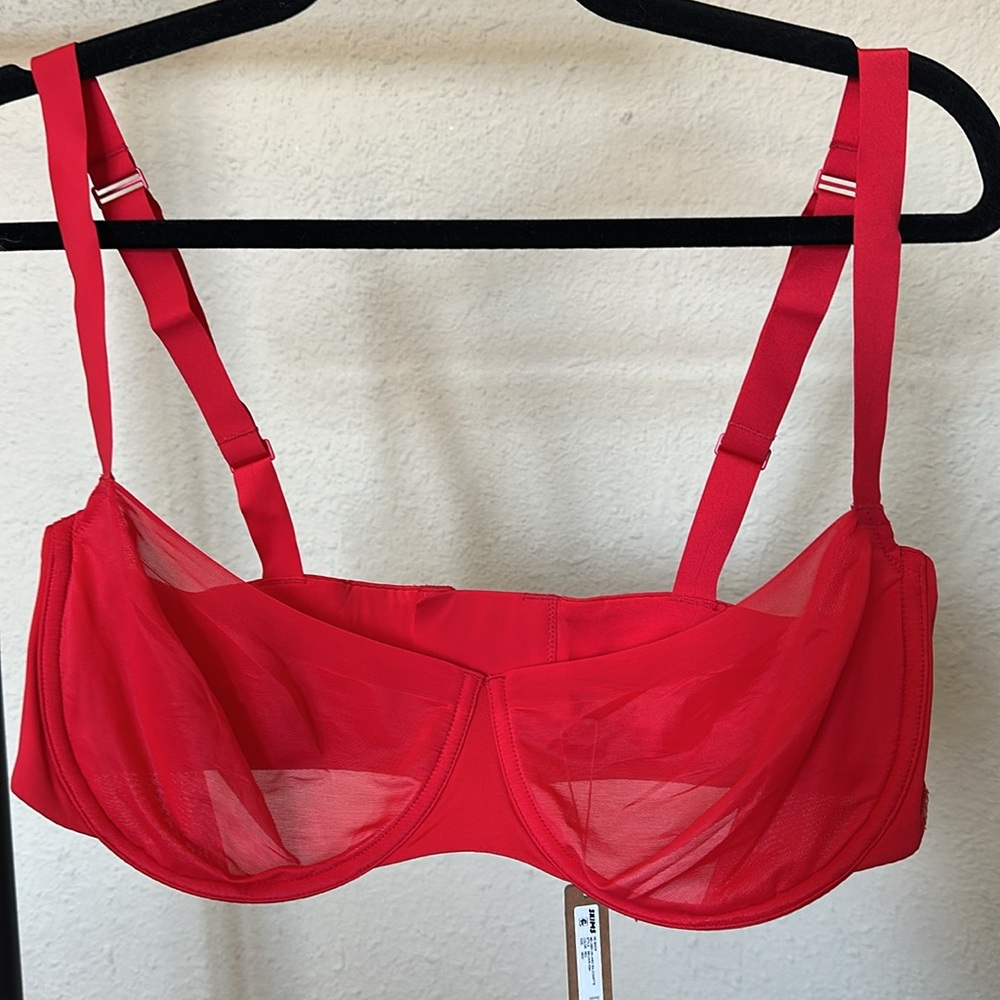 SKIMS Red Sheer Underwire Balconette Bra
